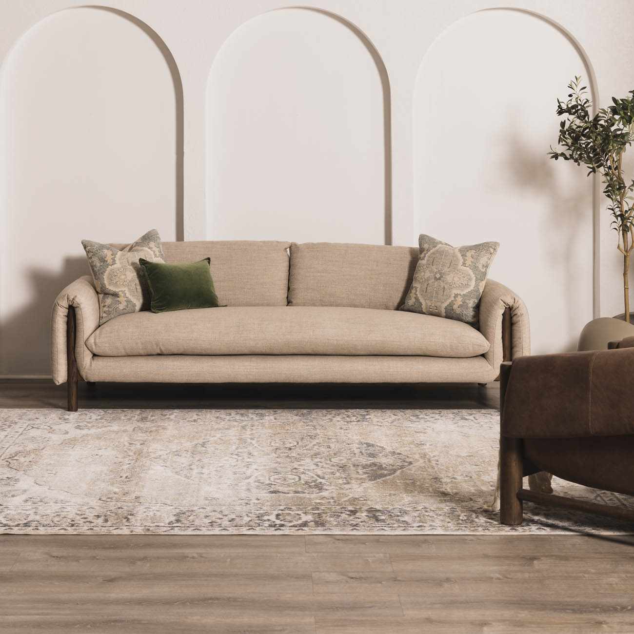 Rudo Beige Flat Pile Washable Rug