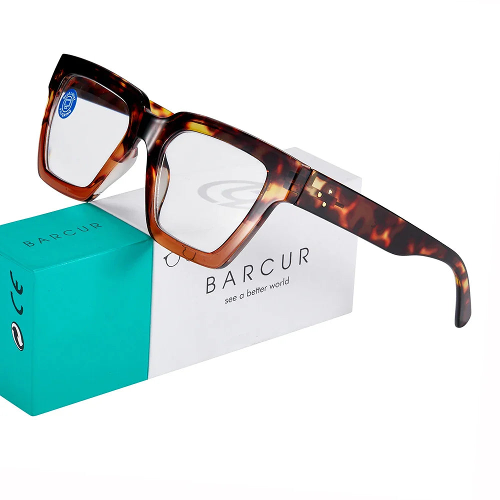 BARCUR Retro Fashionable Unique Leopard Pattern Reading Glasses for Women and Men – Stylish Clear Prescription Eyewear with Fashion Color Options – Trendy Rectangular Presbyopia Glasses with Personalized Gift Box for Daily Use