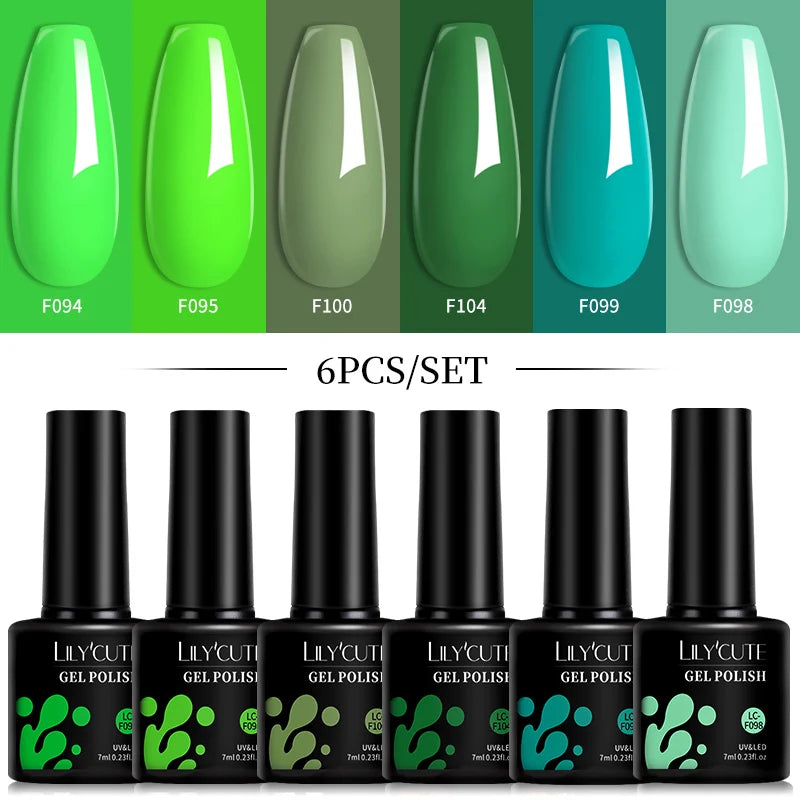 LILYCUTE 6Pcs 7ML Gel DIY Nails Polish Set Bright Pink Nail Charms Soak Off UV LED Gel Varnish Nail Art Design Accessories