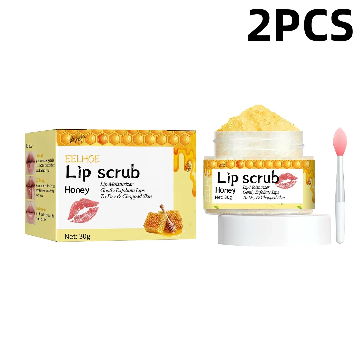 EELHOE Honey Lip Scrub Exfoliator for Dry Chapped Lips Nourishing Moisturizing Dead Skin Removal Plumping Line Care Treatment
