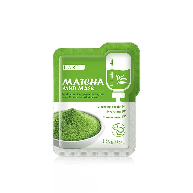 LAIKOU 7pcs Matcha Green Clay Mud Face Mask  Night Facial Packs dark circle Moisturize Mask for facecare