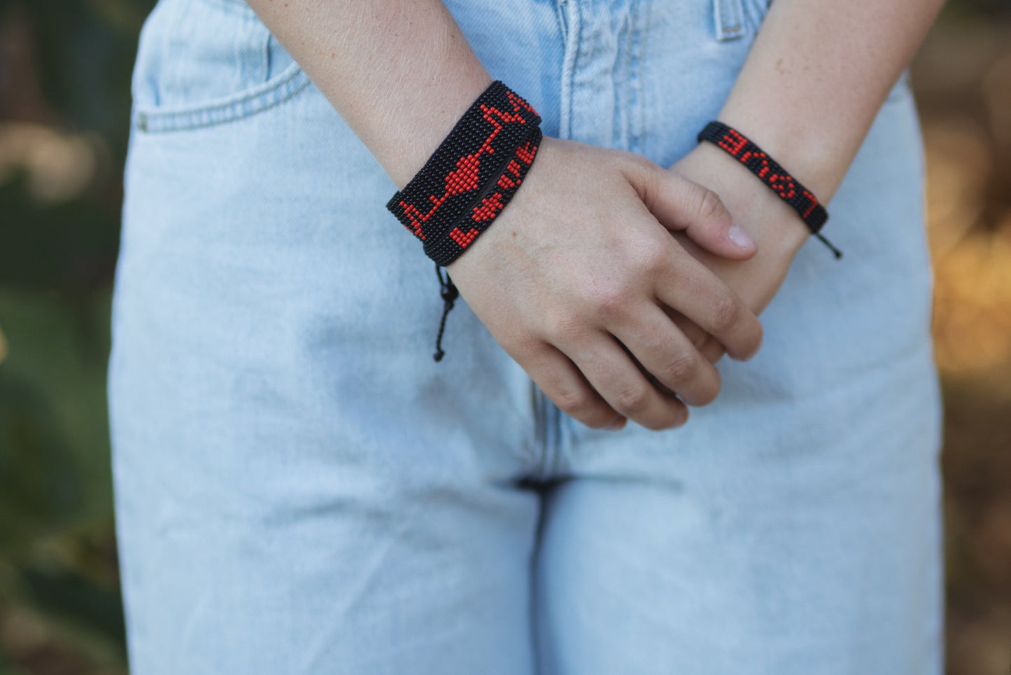 Love Hand Beaded Bracelet | Red and Black Glass Beads