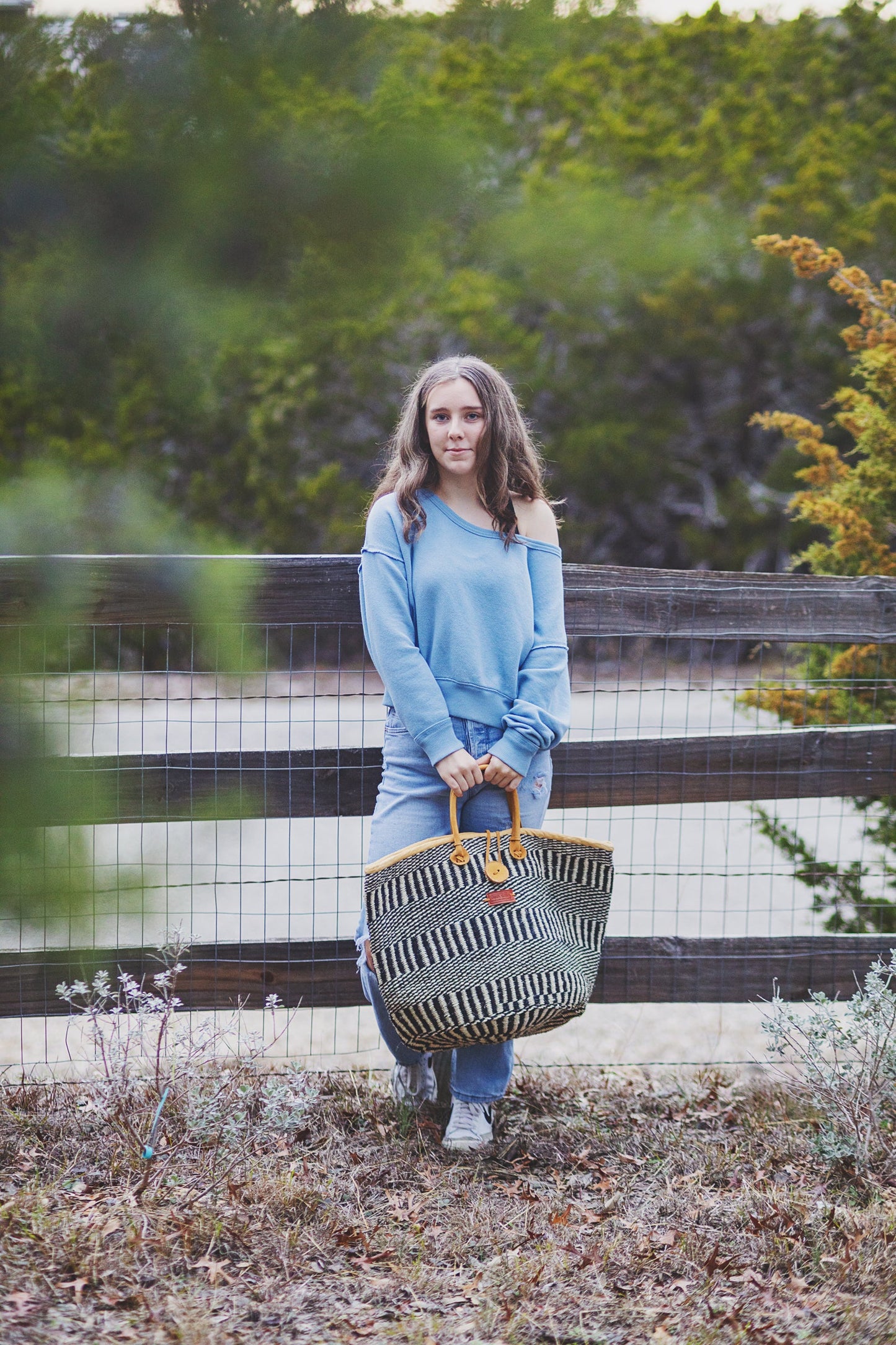 Balance Stripes Handwoven Beach Straw Tote Basket