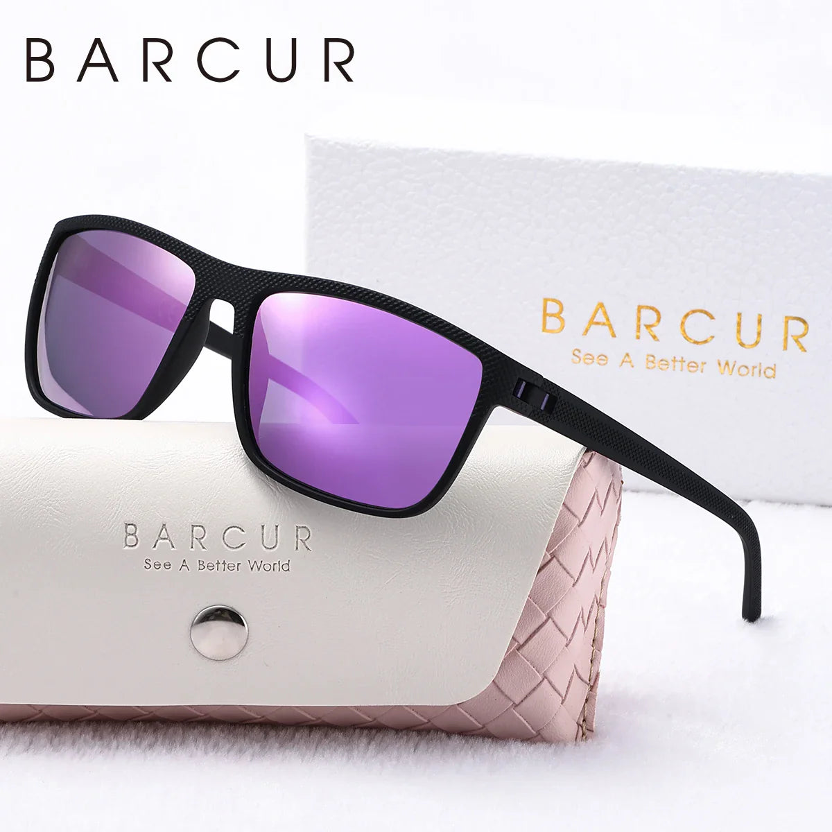 BARCUR Original Trendy White Pink Polarized Sunglasses Lightweight Comfort Square PC Eyewear for Women Sports UVA & UVB Protection Trendy Sun Glasses for Summer