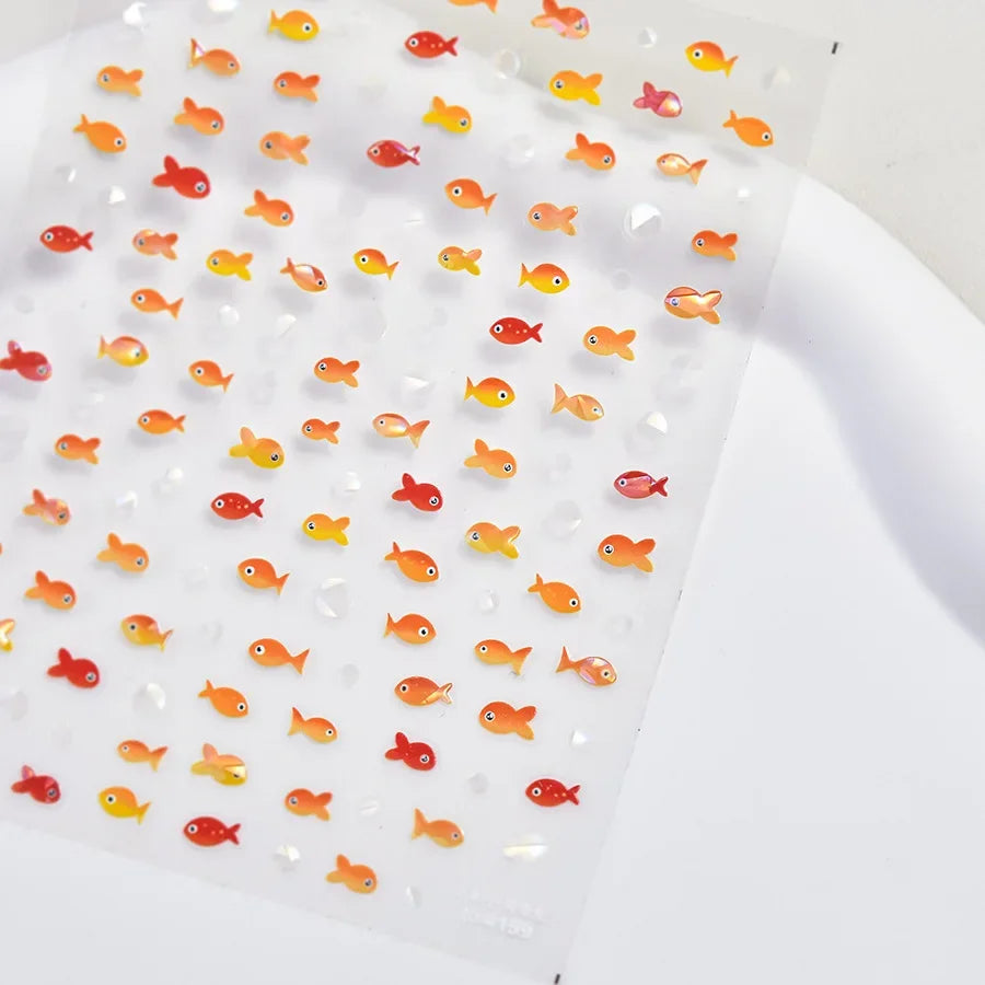 5D Deep Sea Fish Nail Art Stickers Shimmery Bubble Colorful Marine Life Nail Decals Summer Ocean Self Adhesive Manicure Decal