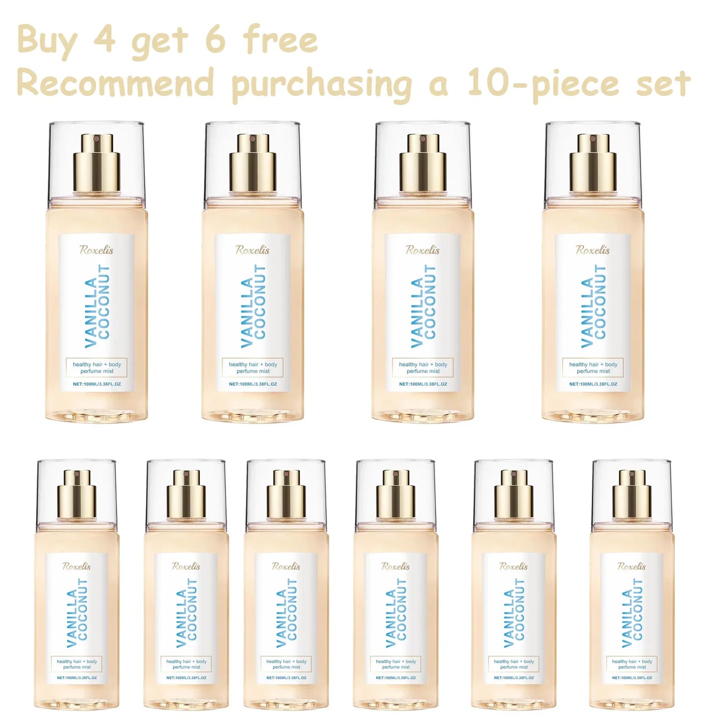 Vanilla Coconut Body Hair Mist - Long Lasting Fresh Romantic Fragrance, Travel Size Portable Spray Women Men Daily & Dating Use