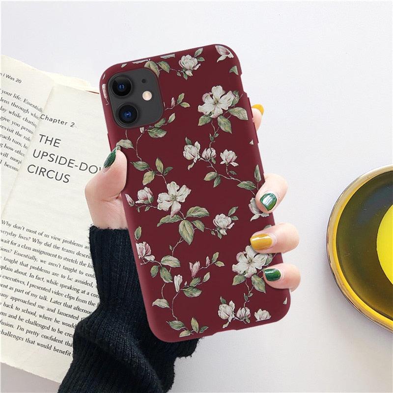 Fashion Flower Phone Case For Iphone 7 8 Plus  Iphone Xr X Xs Silicone Ultra Thin Shockproof Mobile Phone Case With Fashion Pattern Cover Stylish Beautiful Flower Pattern Colored iphone Case