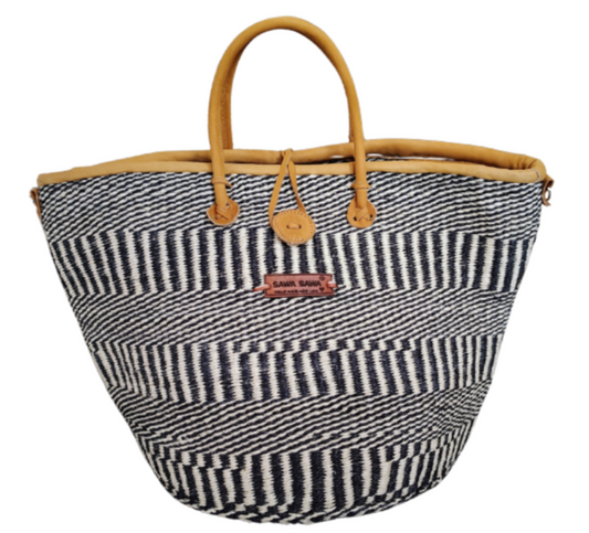 Balance Stripes Handwoven Beach Straw Tote Basket