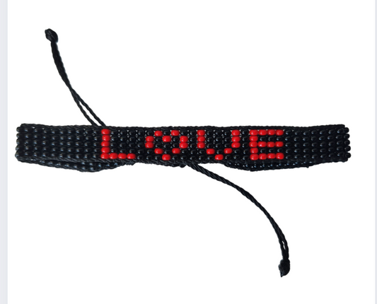 Love Hand Beaded Bracelet | Red and Black Glass Beads