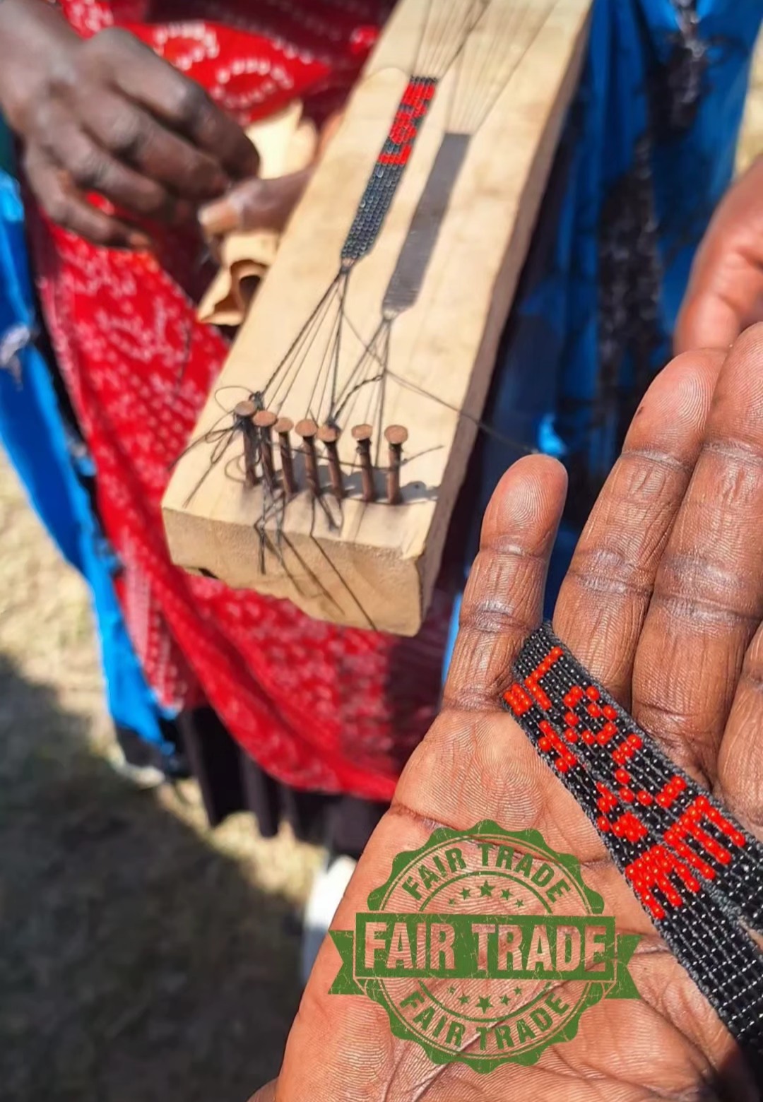 Love Hand Beaded Bracelet | Red and Black Glass Beads