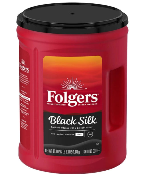 Folgers Dark Roast Ground Coffee, Black Silk, 40.3 oz