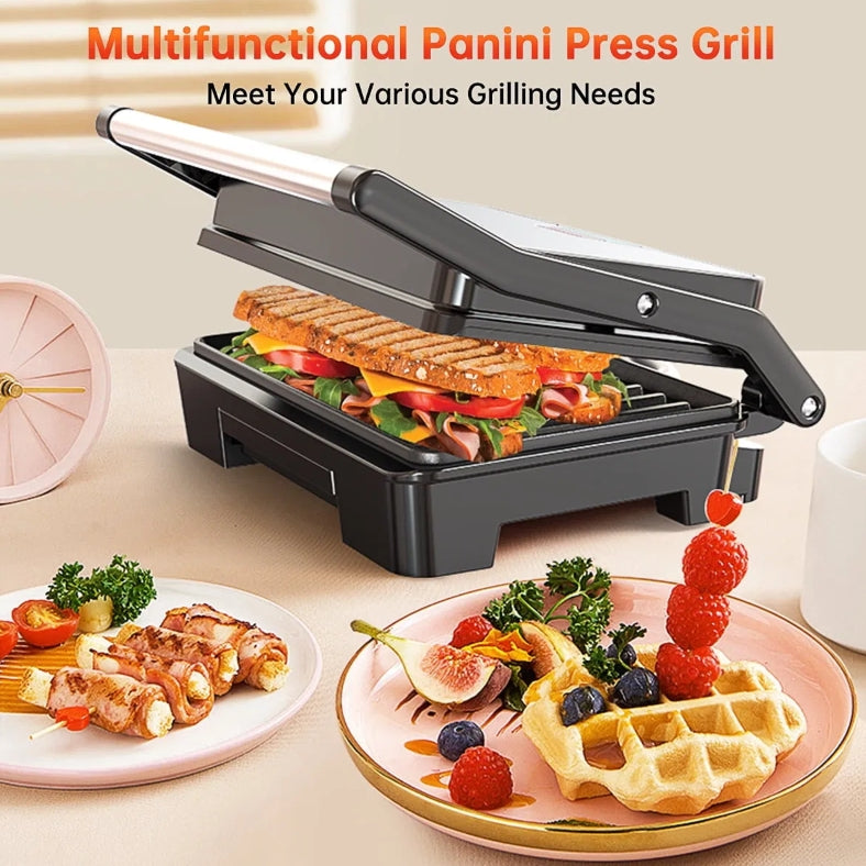2 Slice Stainless Steel Panini Press Grill, Non-Stick Sandwich Press Maker with Removable Drip Tray for Any Thickness Sandwich, Burgers, Steak