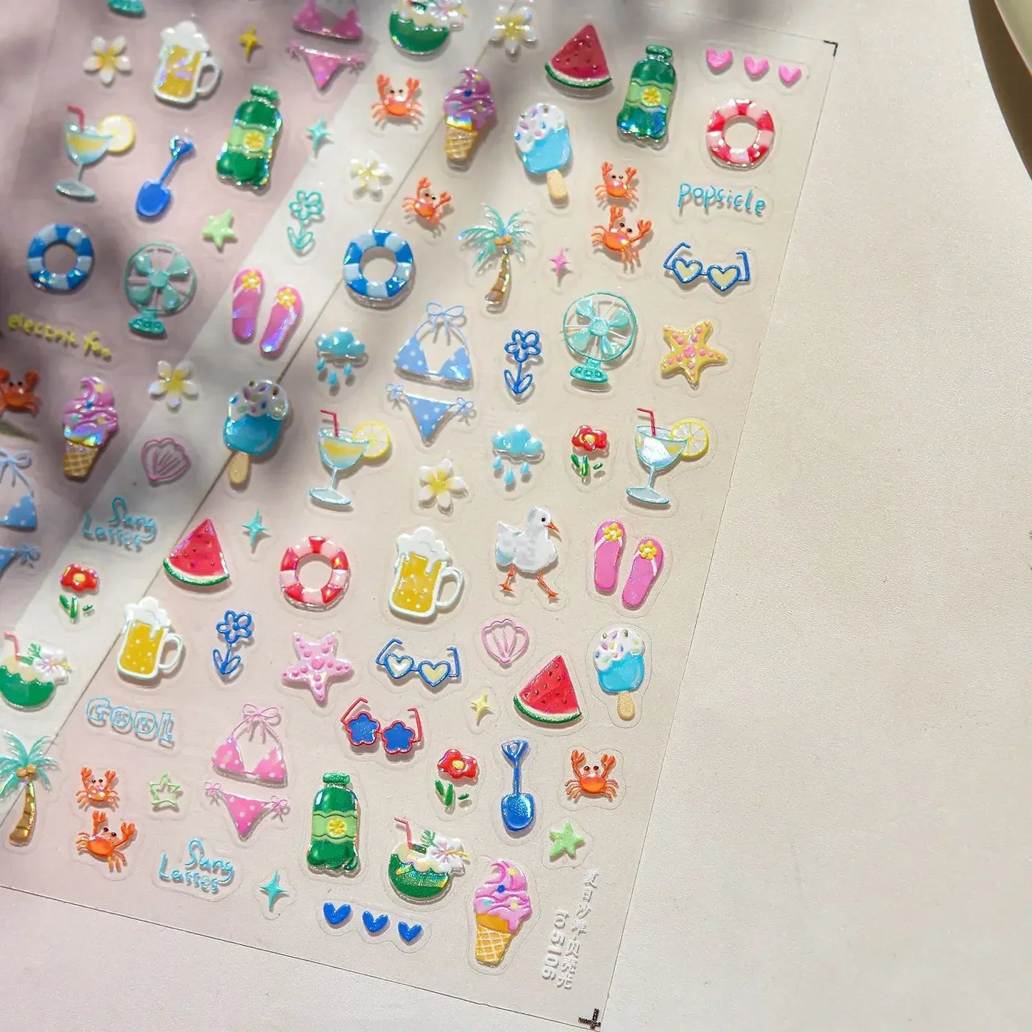 5D Metal Fish Nail Art Stickers Tiny Ocean Shoal of Fish Foil Waves Summer Beach Self Adhesive Decoration Manicure Decal DIY