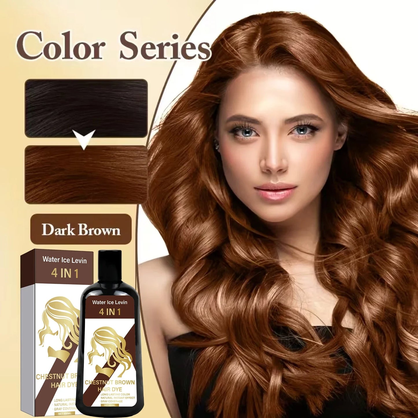 4-in-1 Chestnut Brown Hair Dye Shampoo for Long-Lasting Color & Natural Instant Gray Coverage, Ginger & Ginseng Enriched.