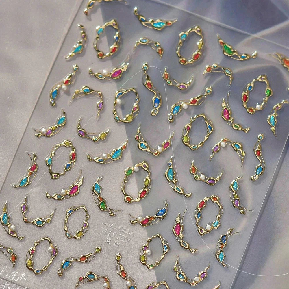5D Metal Fish Nail Art Stickers Tiny Ocean Shoal of Fish Foil Waves Summer Beach Self Adhesive Decoration Manicure Decal DIY