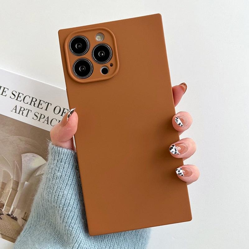 Fashion Candy Color Square Soft Silicone Phone Case For iPhone 13 11 12 Pro Max Bumper Shockproof Cover Square Silicone Camera Case Ultra Thin Lightweight Silky Soft Case Compatible with iPhone