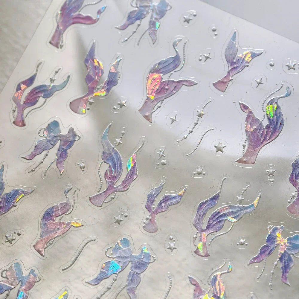 5D Deep Sea Fish Nail Art Stickers Shimmery Bubble Colorful Marine Life Nail Decals Summer Ocean Self Adhesive Manicure Decal