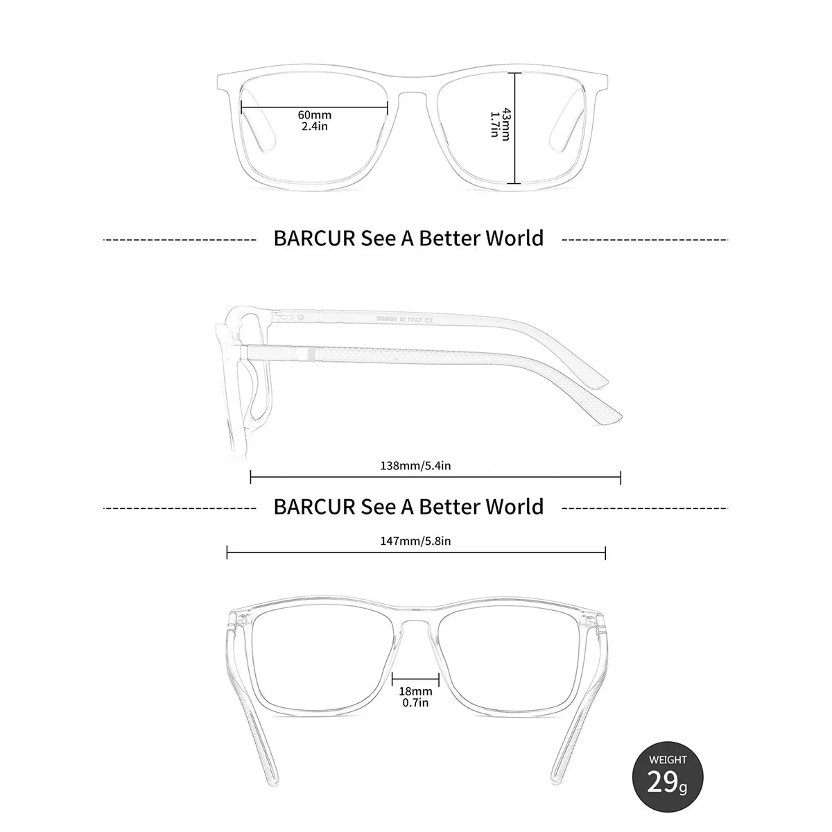 BARCUR Original Design Unisex Lightweight Reading Glasses – Classic and Comfortable Eye Protection for Men and Women Rectangle Frame