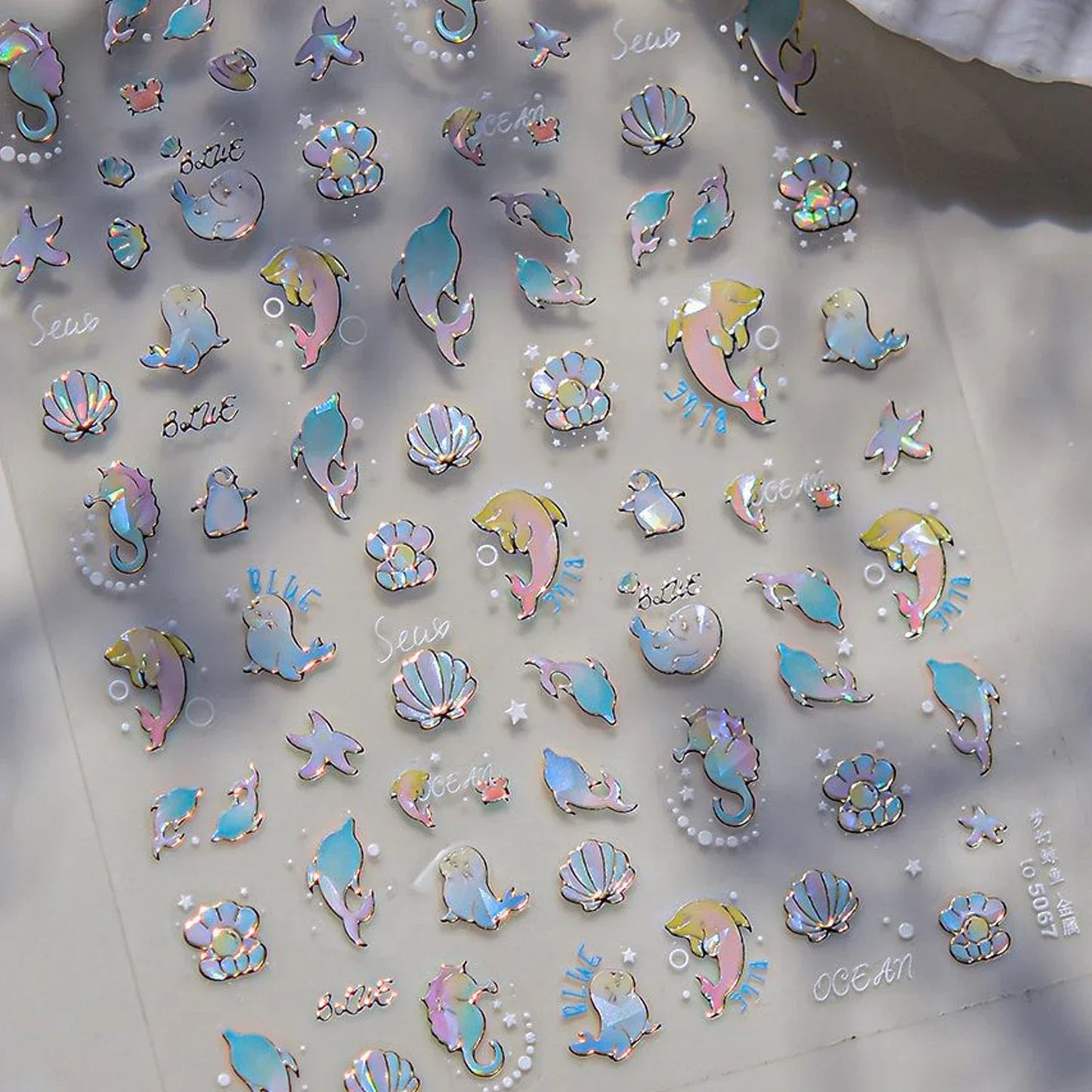 5D Deep Sea Fish Nail Art Stickers Shimmery Bubble Colorful Marine Life Nail Decals Summer Ocean Self Adhesive Manicure Decal