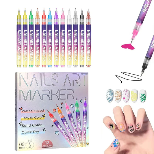 12pcs/Set Nail Art Graffiti Pen DIY Nail Art Painting Pens Abstract Lines Fine Design Multi-Color Drawing Nail Painting Tools