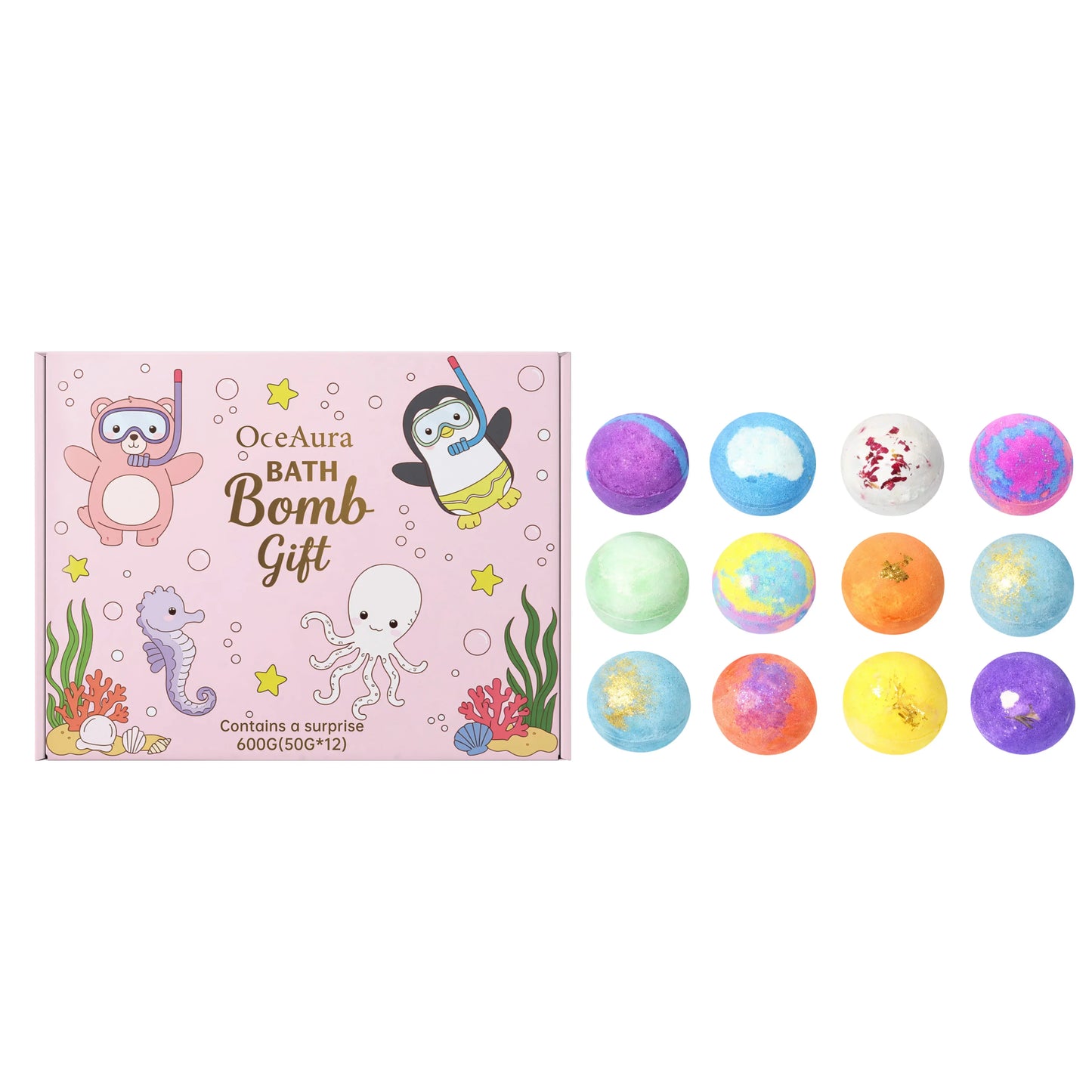 12pcs Bath Bombs Set with Surprise Toys Inside Natural Organic Bubble Bath Fizzies Balls Gift for Holiday Gift Set