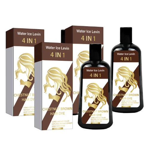 4-in-1 Chestnut Brown Hair Dye Shampoo for Long-Lasting Color & Natural Instant Gray Coverage, Ginger & Ginseng Enriched.
