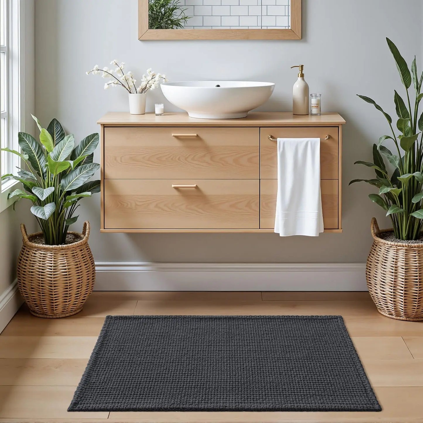 Bathroom Rugs 24x36, Non Slip Washable Bath Mat, Absorbent Chenille Bathmat, Ultra Soft Thick Carpet for Tub Shower Flo