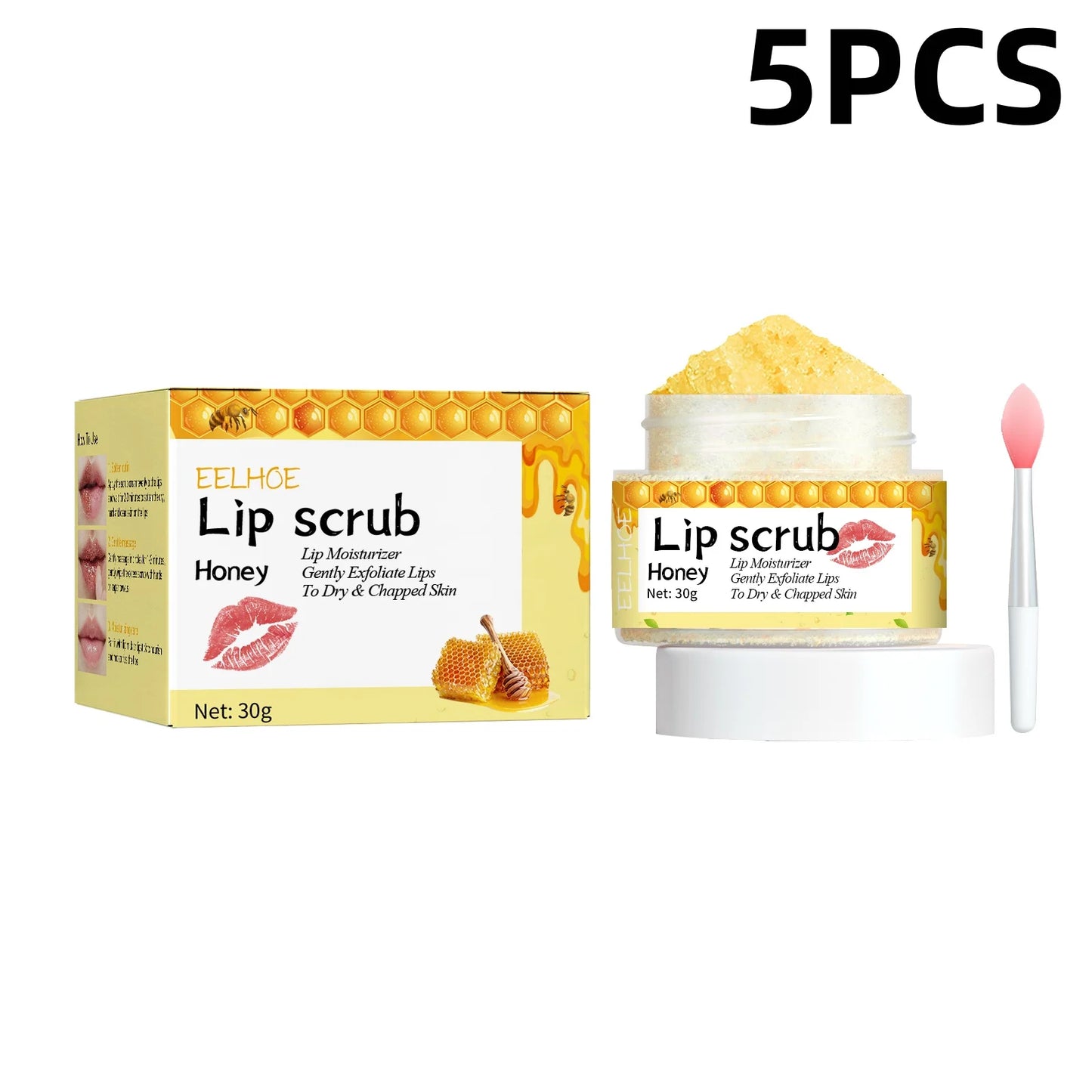 EELHOE Honey Lip Scrub Exfoliator for Dry Chapped Lips Nourishing Moisturizing Dead Skin Removal Plumping Line Care Treatment
