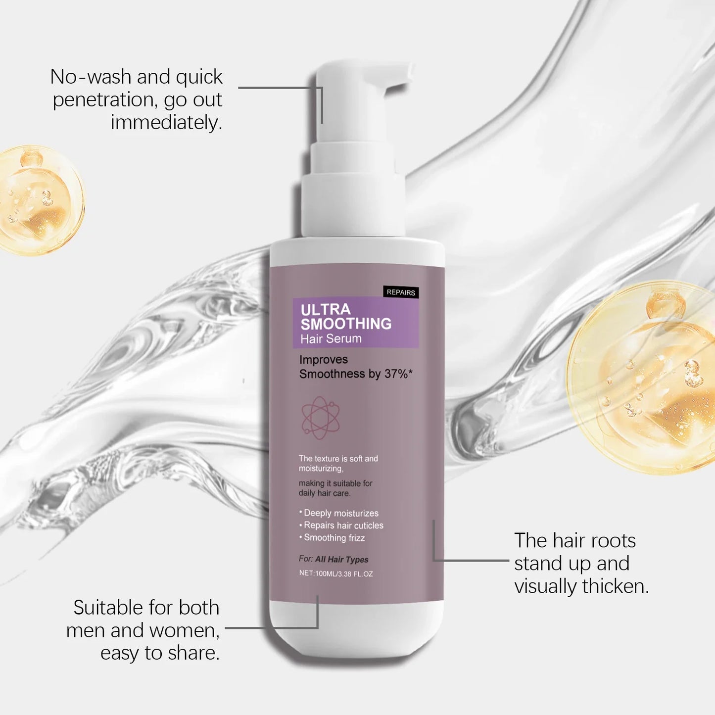 Smoothing Hair Serum - Gentle Hydrating Formula for Frizz-Free, Lightweight & Refreshing Scalp-Safe Daily Hair Care