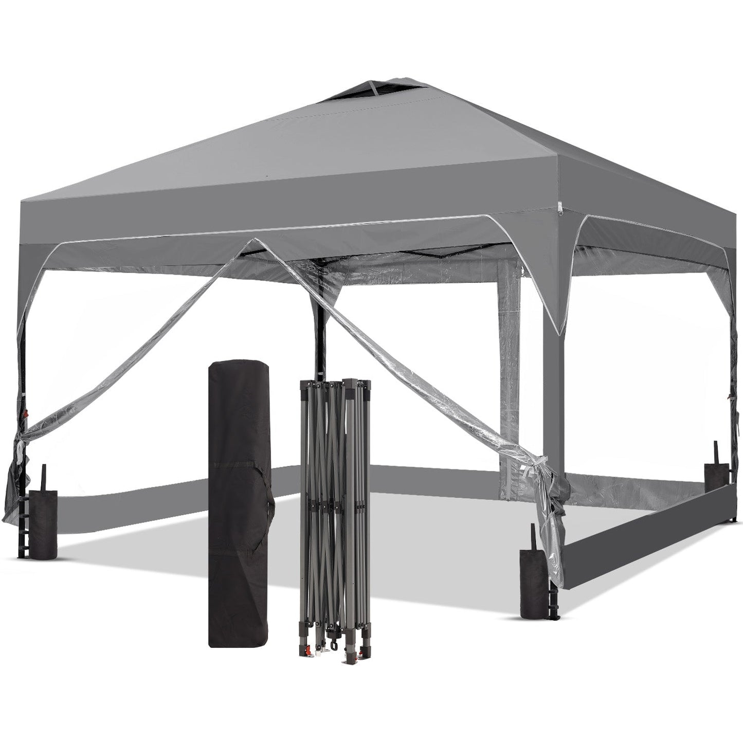 Ainfox 8ft x 8ft Pop Up Canopy Beach Tent with 4 Removable Clear PVC Sidewalls for Events, Parties, Camping