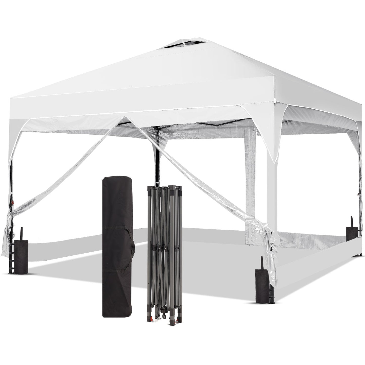 Ainfox 8ft x 8ft Pop Up Canopy Beach Tent with 4 Removable Clear PVC Sidewalls for Events, Parties, Camping
