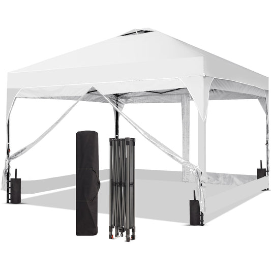 Ainfox 8ft x 8ft Pop Up Canopy Beach Tent with 4 Removable Clear PVC Sidewalls for Events, Parties, Camping