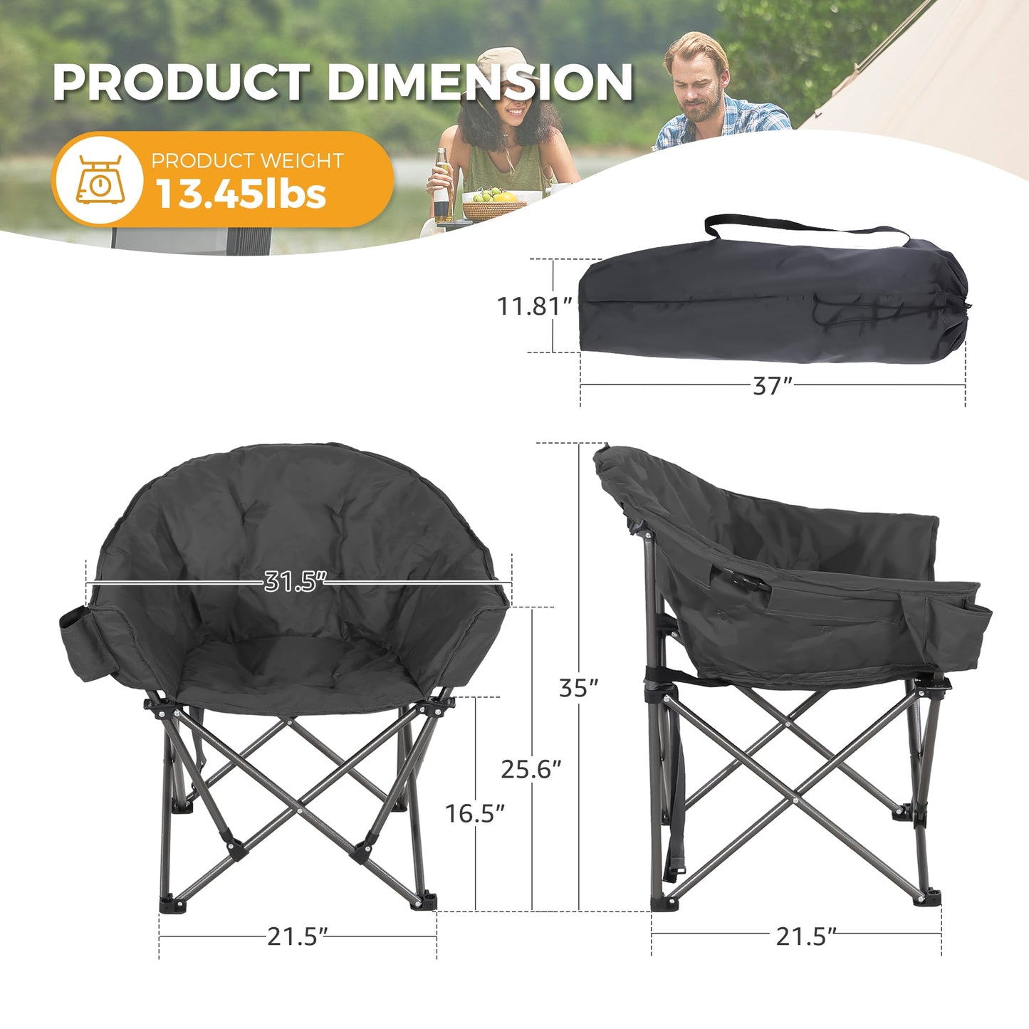 Ainfox 2PCS Oversized Camping Chair Folding Chair Camp Chair for Outdoor, Adults, Men and Women
