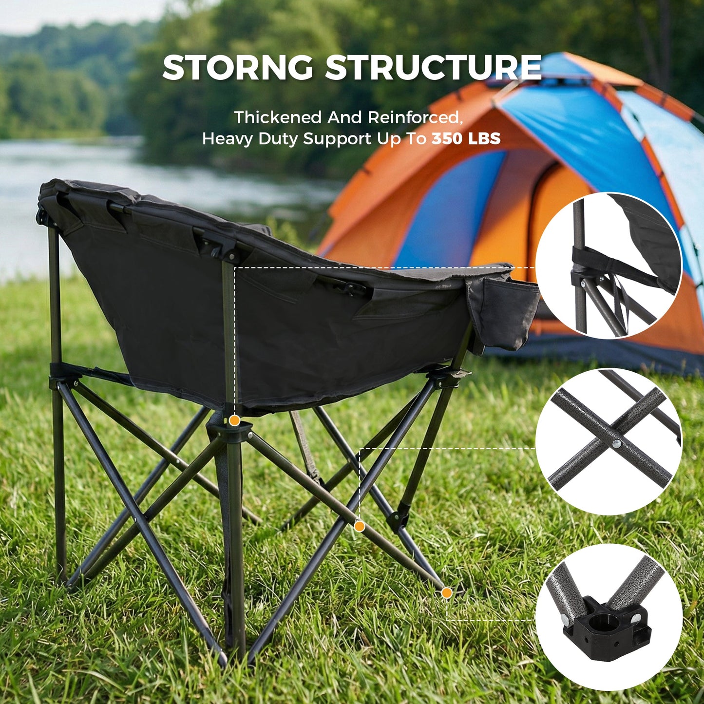 Ainfox 2PCS Oversized Camping Chair Folding Chair Camp Chair for Outdoor, Adults, Men and Women
