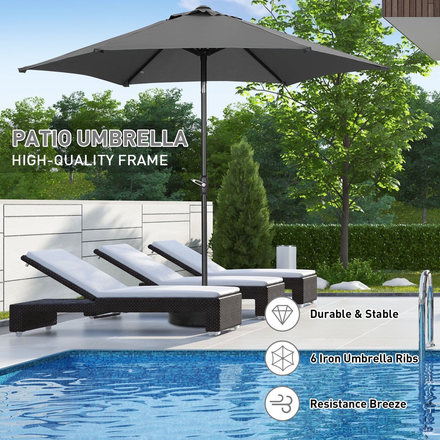 Ainfox 9ft  Patio Umbrella with Push Button Tilt and Crank, UV and Waterproof