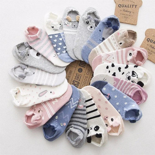 Animal Cotton Socks Female Cat With Dog Summer Short Sock Slippers Women Casual Soft Funny Boat Socks Women Winter Fuzzy Warm Slipper Floor Socks Cute Cartoon Animal Embroidery Coral Foot let Sock Sleeping Warmer