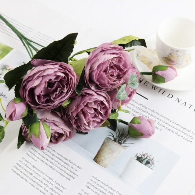 Artificial Roses Flowers Bundle Of Beautiful Silk Peony Bouquet For Home Wedding Party Scrapbook Decoration Accessories         Artificial Rose Flowers Bouquet Silk Flowers Rose for Home Bridal Wedding Party Festival Decor