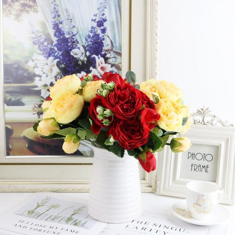 Artificial Roses Flowers Bundle Of Beautiful Silk Peony Bouquet For Home Wedding Party Scrapbook Decoration Accessories         Artificial Rose Flowers Bouquet Silk Flowers Rose for Home Bridal Wedding Party Festival Decor