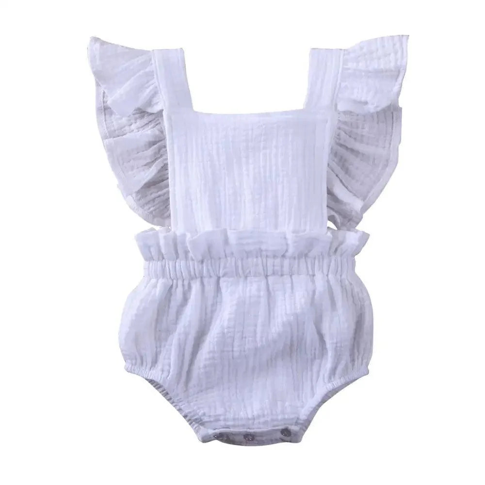 Baby Girl Ruffled Solid Color Sleeveless Backless Romper Jumpsuit Comfy Outfit Excellent Gift For Your Baby Girl