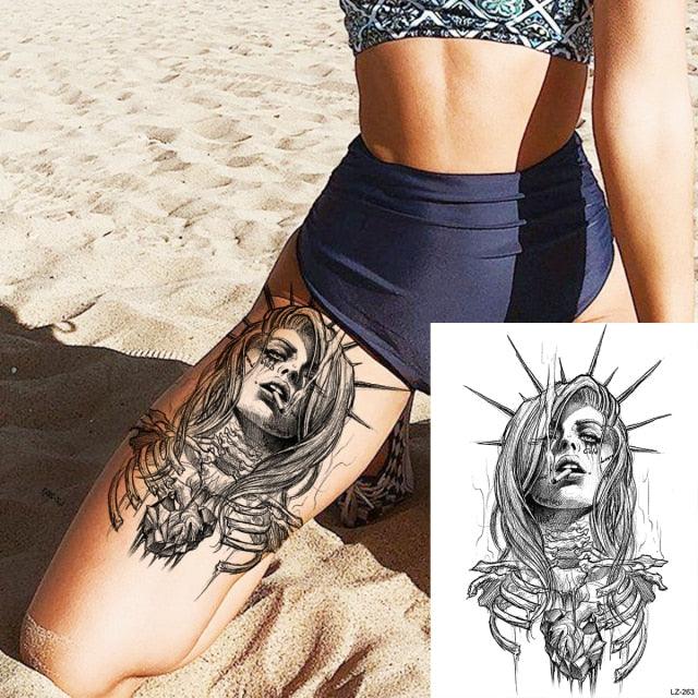 Big Black Tiger Tattoos Waterproof Leopard Tatoos Large Monster Body Arm Legs Tattoo Cool Tiger Face Temporary Tattoos For Women Men