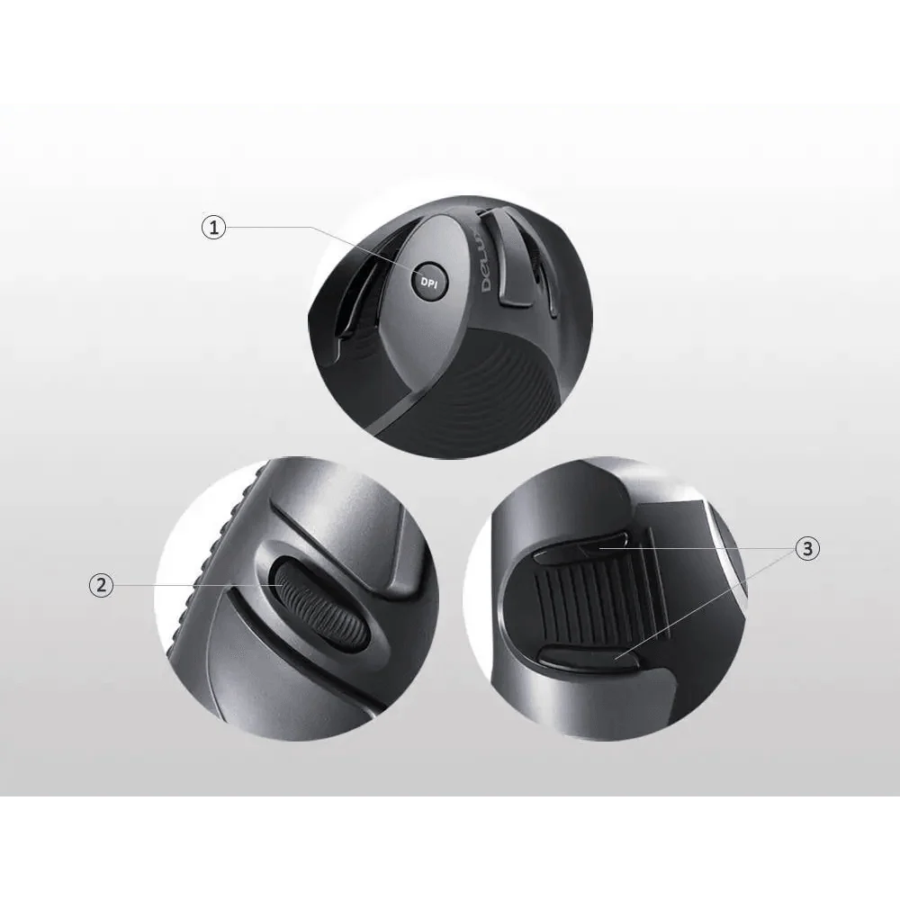 Black Ergonomic Design Office Vertical Mouse 6 Buttons 600/1000/1600 DPI Right Hand Mice With Wrist Mat Better Performance Mouse For PC Desktop Laptop