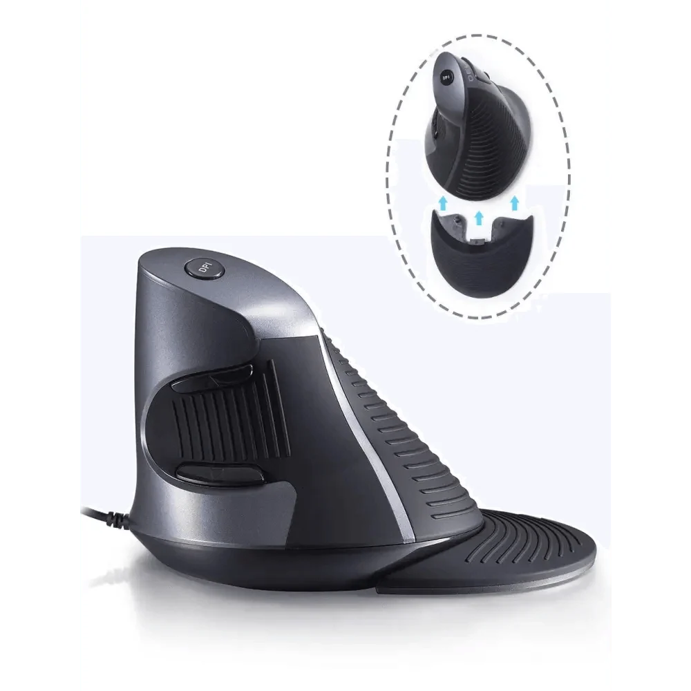 Black Ergonomic Design Vertical Mouse Adjustable DPI Optical Right Hand Mouse Reduce Wrist Pain 6 Buttons Modern Mouse For Computers Laptops PC