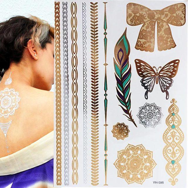 Body Tattoo Art Painting Stickers Glitter Gold Silver Temporary Waterproof Nontoxic Long Lasting Tattoos