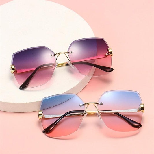 Classic Rimless Sunglasses Women Metal Frame Diamond Cutting Lens Sunglasses For Women New Fashion Black Color New Retro Sun Glasses For Women New Summer Style Sun glasses For Female Famous Style Frames
