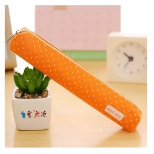 Classic Simple Candy Color Slim Canvas Pencil Pouch Pencil Bag For School Office Dot Printed Students Pencil Case