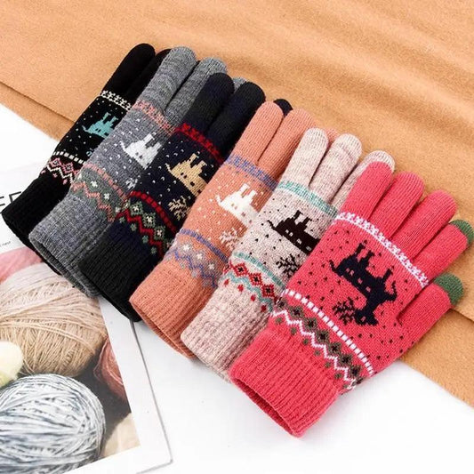 Colorful Christmas Deer Printed Warm Autumn Winter Comfortable Gloves For Men Women Cute Unisex Stylish Design Soft Full Finger Gloves