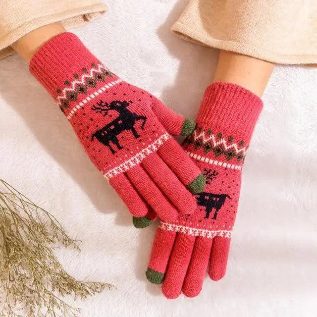 Colorful Christmas Deer Printed Warm Autumn Winter Comfortable Gloves For Men Women Cute Unisex Stylish Design Soft Full Finger Gloves