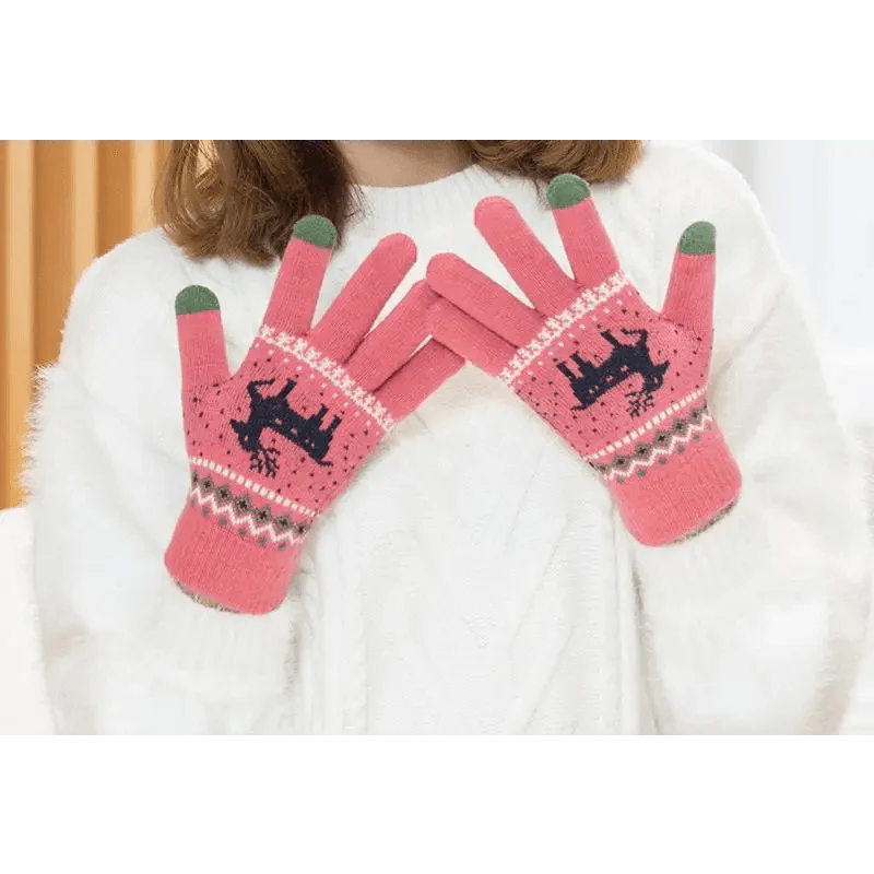 Colorful Christmas Deer Printed Warm Autumn Winter Comfortable Gloves For Men Women Cute Unisex Stylish Design Soft Full Finger Gloves