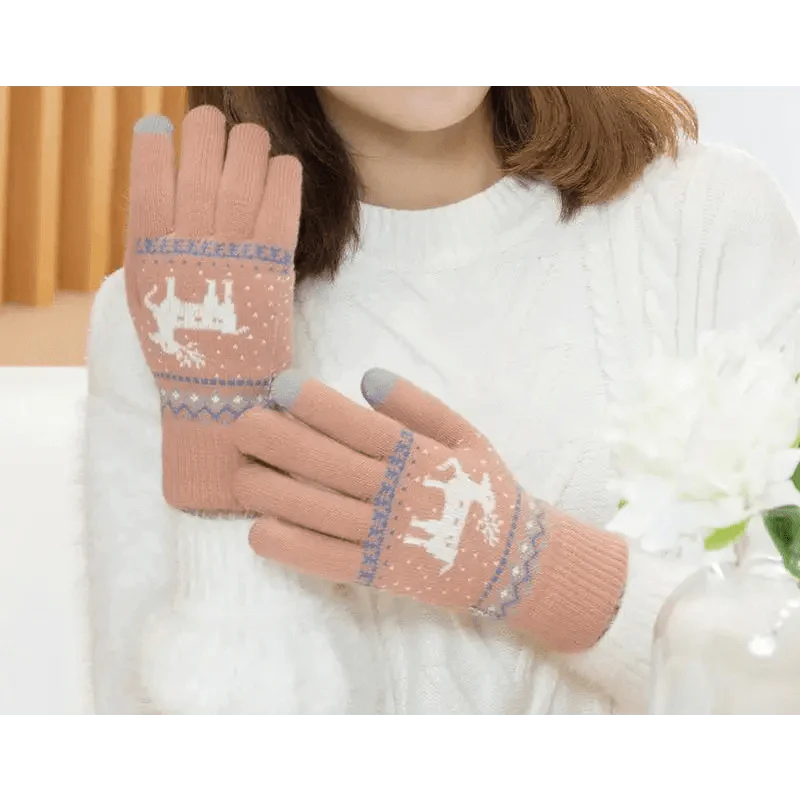 Colorful Christmas Deer Printed Warm Autumn Winter Comfortable Gloves For Men Women Cute Unisex Stylish Design Soft Full Finger Gloves