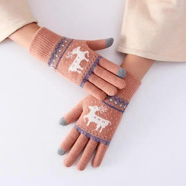 Colorful Christmas Deer Printed Warm Autumn Winter Comfortable Gloves For Men Women Cute Unisex Stylish Design Soft Full Finger Gloves